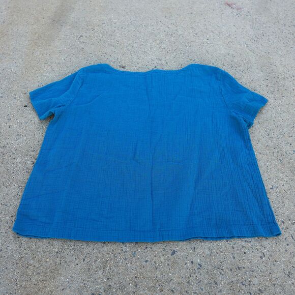 Eileen Fisher Organic Cotton Teal Boxy Top Boat Neck Minimalist Women’s M - Picture 6 of 7